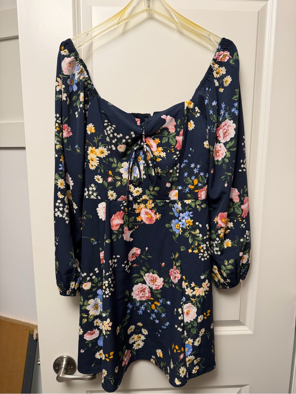 Abercrombie & Fitch Navy Blue Floral Dress with Elastic Smocking